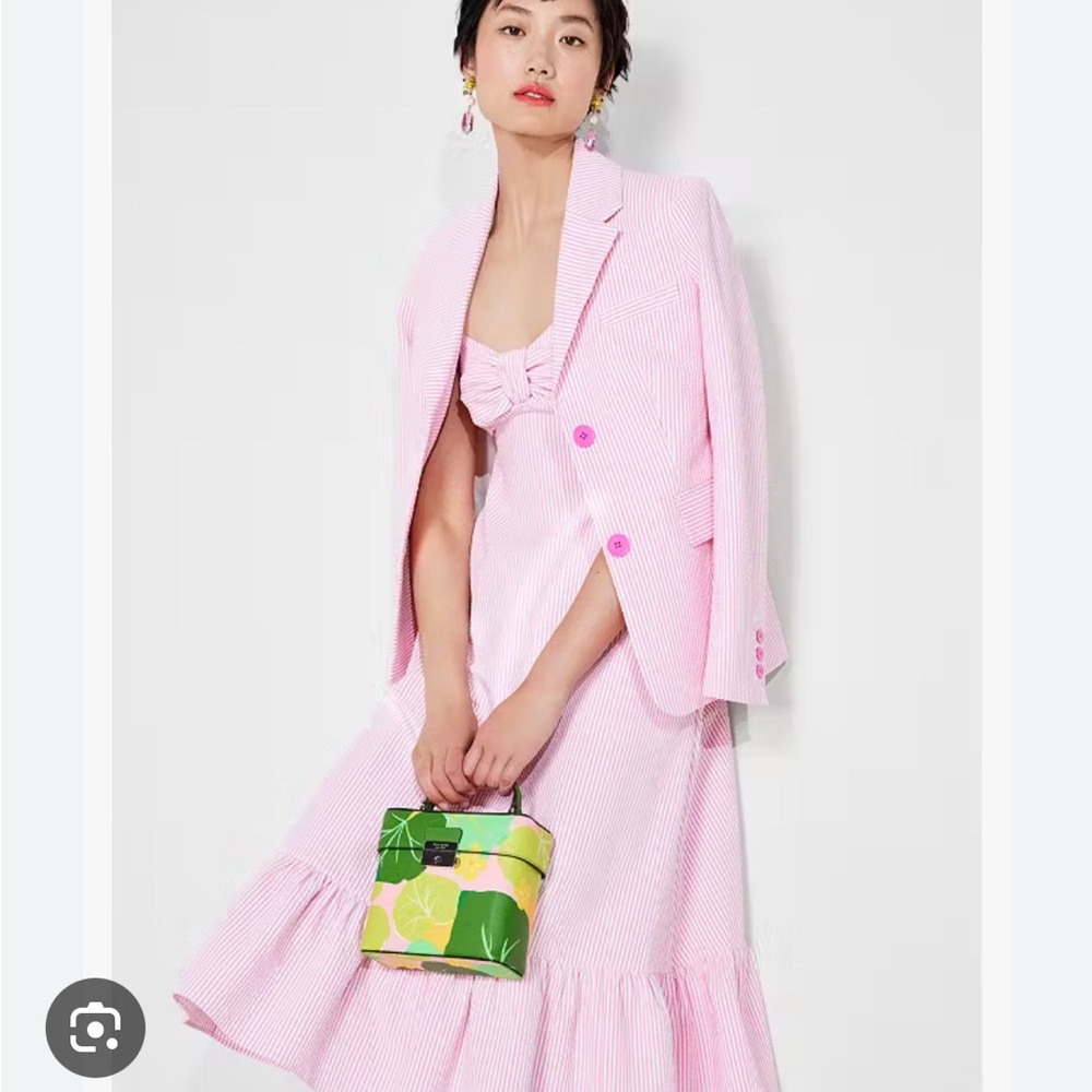 Kate Spade Pink Seersucker Bow Midi Dress - Size XL